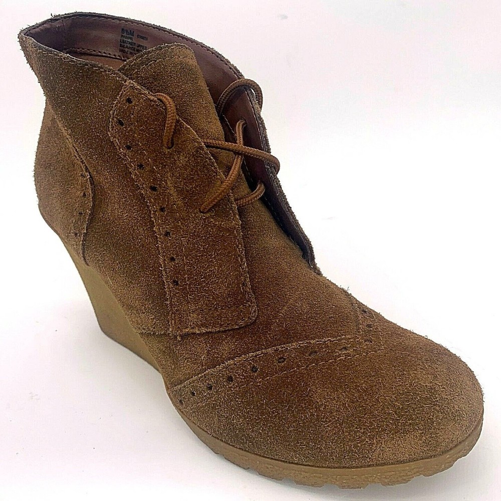 MIA Women Booties Ankle PAMPA Brown Suede Lace-Up Wedge Heel Size US 8.5